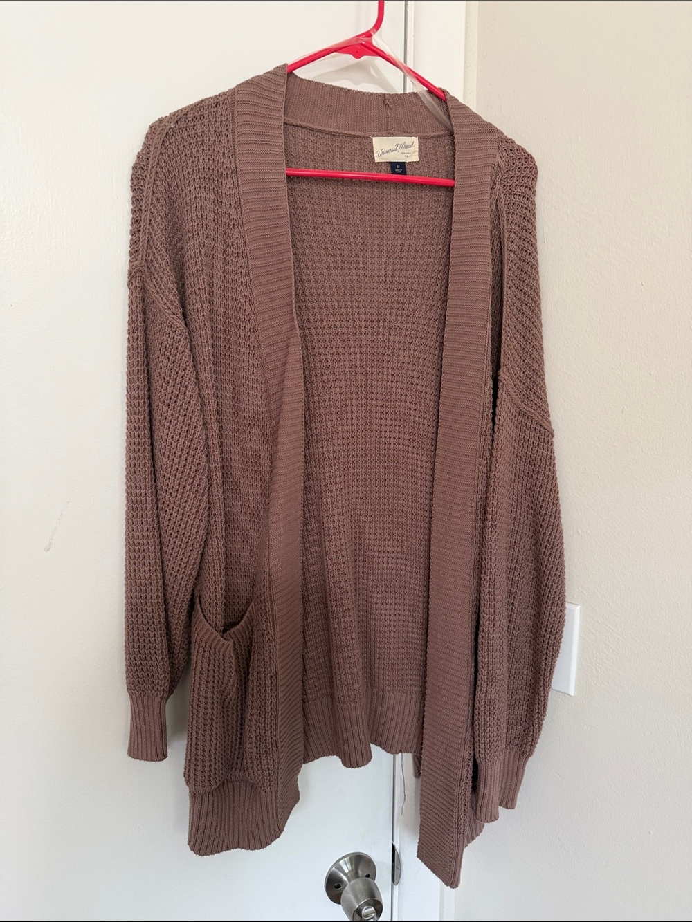 Universal Thread Open-Front Waffle Cardigan in Brown